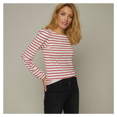 Blancheporte Pruhované tričko s lodičkovým výstřihem, barvená vlákna režná/červená