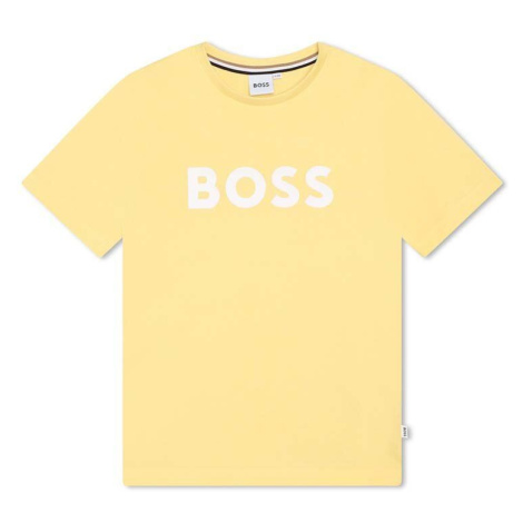 Dětské bavlněné tričko BOSS žlutá barva, s potiskem Hugo Boss