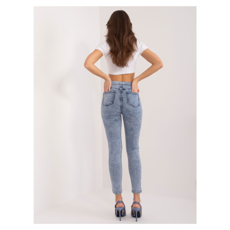 Modré dámské úzké džíny s ozdobnými knoflíky -blue Denim vzor BASIC