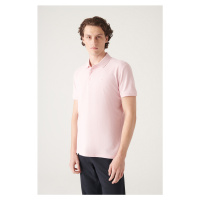 Avva Men's Light Pink 100% Egyptian Cotton Regular Fit 3 Button Polo Neck T-shirt