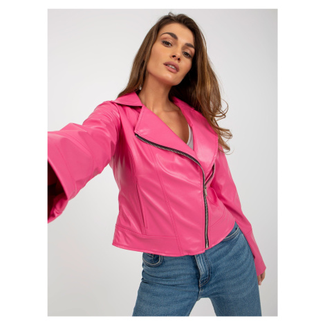 Krátká růžová motorkářská bunda z ekokůže Fashionhunters