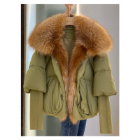 Zimná páperová bunda dámska s pravým kožúškom líška
