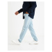Světle modré pánské straight fit džíny s potrhaným efektem Celio Vomarble