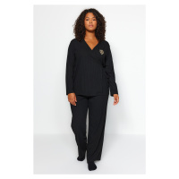 Trendyol Curve Black Plain Single Jersey Homewear Plus Size Pajamas Set