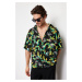 Trendyol Black Oversize Fit Leaf Printed 100% Viscose Short Sleeve Casual Summer Shirt