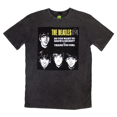 The Beatles Tričko VJ Secret Sleeve Stone Wash Unisex Charcoal Grey