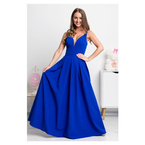 Parisse Poškozené zboží - Modré dlouhé společenské šaty