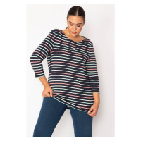 Şans Women's Plus Size Colorful Crewneck Striped Tunic