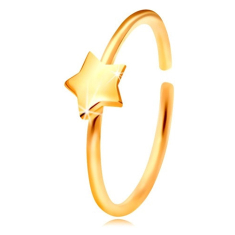 Zlatý 14K piercing do nosu, lesklý kroužek s hvězdičkou, žluté zlato Šperky eshop