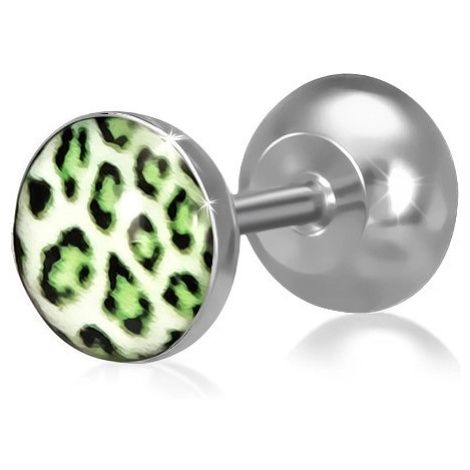 Falešný piercing do ucha z oceli, kruh se zeleným leopardím vzorem Šperky eshop
