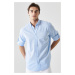 AC&Co / Altınyıldız Classics Men's Light Blue Comfort Fit Relaxed Cut Linen Buttoned Collar Casu