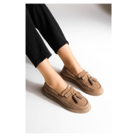 Marjin Women's Genuine Leather Loafers Casual Shoes Suma tan Suede