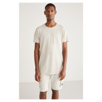 GRIMELANGE Greg Men's Slim Fit Long Length Ultra Flexible Cotton Lycra Gray T-shirt
