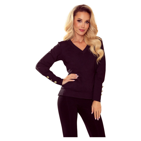 355-1 Sweatshirt with gold buttons and neckline - BLACK