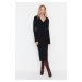 Trendyol Black Fake Knitwear Body-Fitting Polo Collar Maxi Ribbed Flexible Knitted Pencil Dress