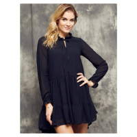 Cocomore Boutiqe dress with stand-up collar and ruffles black