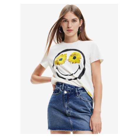 Bílé dámské tričko Desigual Margarita Smiley