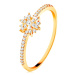 Prsten ze žlutého 14K zlata - zářivý květ z čirých zirkonů, třpytivá ramena