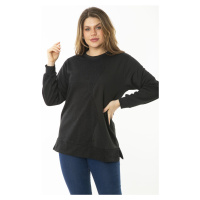 Şans Women's Plus Size Black Dueble Face Fabric Color Combination Sweatshirt