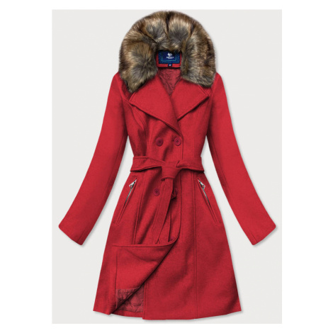 Červený dámský kabát s kožešinou (JC241) Ann Gissy | Modio.cz