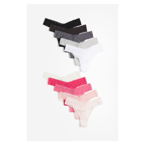 H & M - Krajkové kalhotky thong 10 kusů - růžová H&M