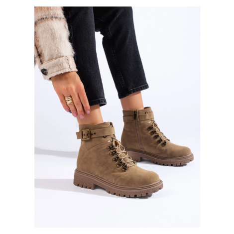 Goodin Komfortní dámské béžové kotníkové boty na plochém podpatku