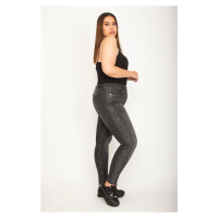 Şans Women's Plus Size Anthracite Side Detailed Lycra 5-Pocket Skinny Leg Jeans