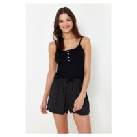 Trendyol Black Polka Dot Button Detailed Rope Strap Knitted Pajama Set