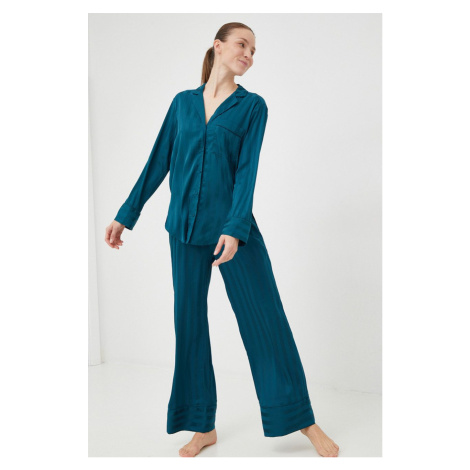 Pyžamová košile Abercrombie & Fitch dámská, zelená barva