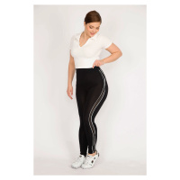 Şans Women's Black Plus Size Leggings with Tulle and Stripe Detail on the Sides