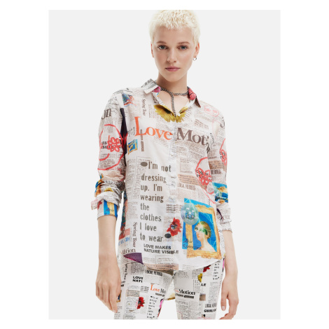 Bílá dámská vzorovaná košile Desigual Newspaper - Dámské