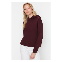 Trendyol Claret Red Regular/Normal fit Basic Hooded Thick Knitted Fleece Sweatshirt