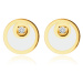 Náušnice z 375 zlata - kroužek ve tvaru měsíčku s bílou glazurou, drobný třpytivý zirkon