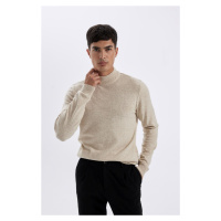 DEFACTO Men's Light Beige Slim Fit Slim Fit Half Turtleneck Knitwear Sweater