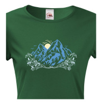 Dámské tričko pro turisty a cestovatele s potiskem alpských hor