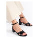 Pk Zajímavé černé dámské sandály na širokém podpatku ruznobarevne