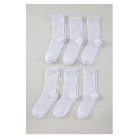 Trendyol White Unisex 6-Pack Cotton Textured College-Tennis-Medium Socks