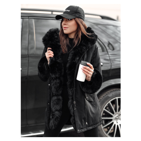 Dámská bunda s kapucí a kožíškem CHARMFUR Dstreet TY4768 Barva: Černá