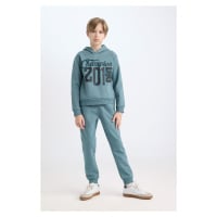 DEFACTO Boy 2-Piece Set Hooded Printed Sweatshirt Elastic Waist Tracksuit Bottoms