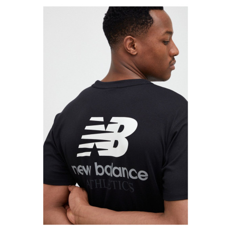Bavlněné tričko New Balance černá barva, s potiskem, MT31504BK-4BK