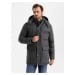 Ombre Men's long warm parka jacket with wool - black melange