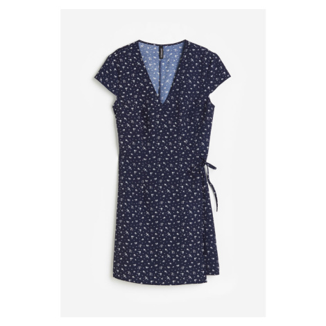 H & M - Krepové zavinovací šaty - modrá H&M