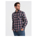 Men's flannel shirt with buttoned pockets - red and navy blue OM-SHCS-0137