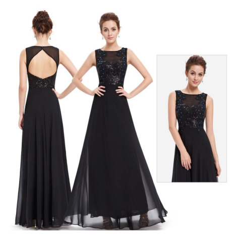 jednoduché dlouhé černé společenské šaty s holými zády Katy