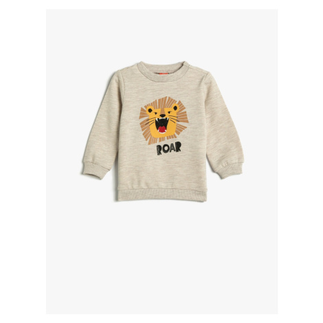 Koton Lion Printed Sweatshirt Long Sleeved Crew Neck Sharding