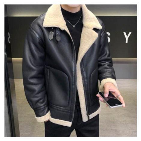 Pánská kožená zimní bunda s kožíškem JFC FASHION