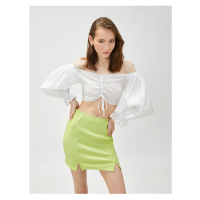 Koton Mini Skirt with Slit Detail Elastic Waist.