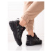 Stylové černé trekingové boty dámské bez podpatku