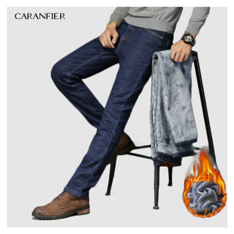 Zateplené pánské džíny Anti-theft zimní elastické z bavlny CARANFLER