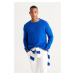 ALTINYILDIZ CLASSICS Men's Saxon Blue Standard Fit Normal Cut Crew Neck Knitwear Sweater.